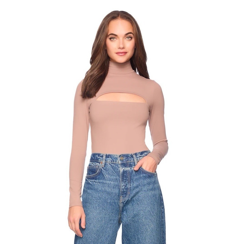 Susana Monaco Top Size Small Mauve Color slit front mock neck long sleeve